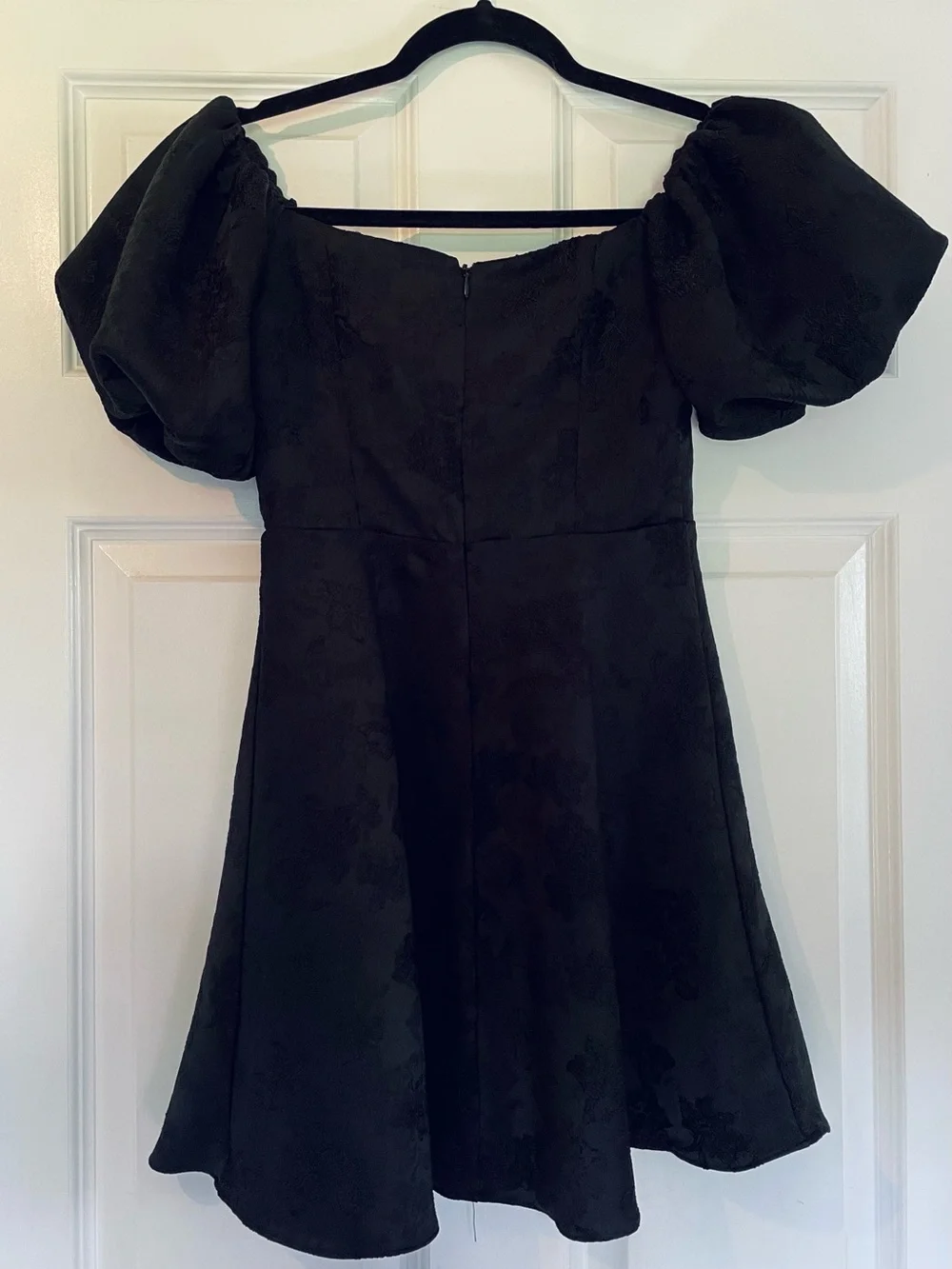 Mustard Seed Black Lace Mini Dress with Puff Detailing